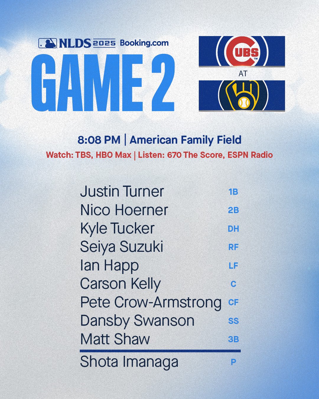Chicago Cubs Lineup (10/6/25): Turner Leads Off, Imanaga Starting